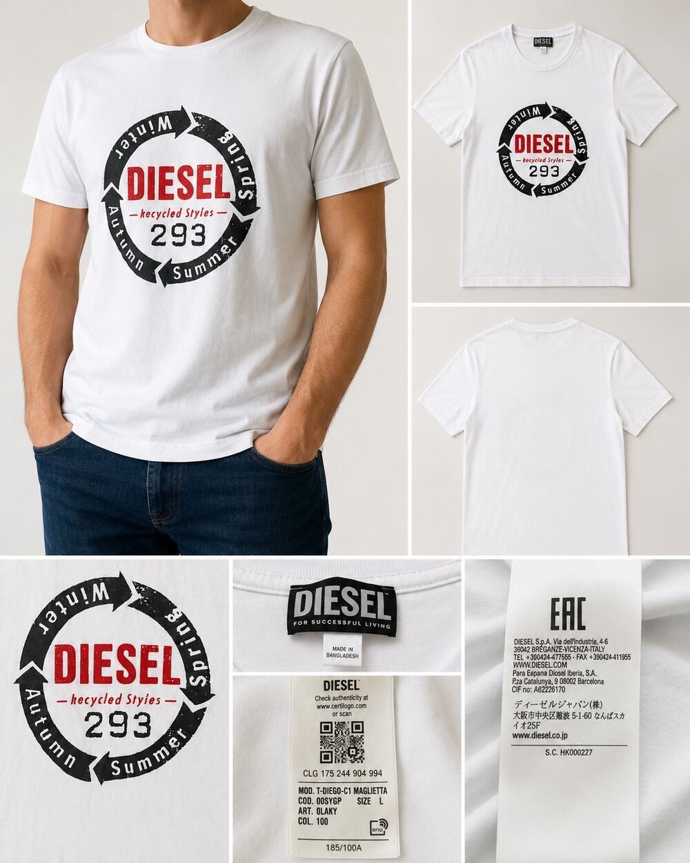 Diesel Men’s White Graphic T-Shirt Short Sleeve Crew Neck Size L